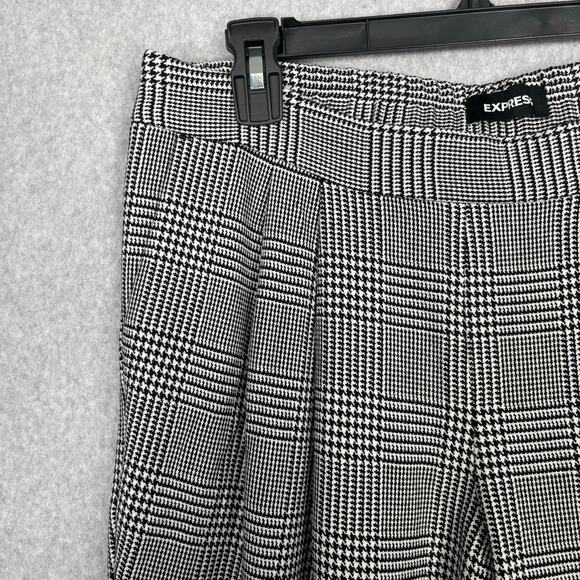 Express Pants Women Medium Black White Houndstooth Plaid Pleated Trouser Ankle - Picture 4 of 11
